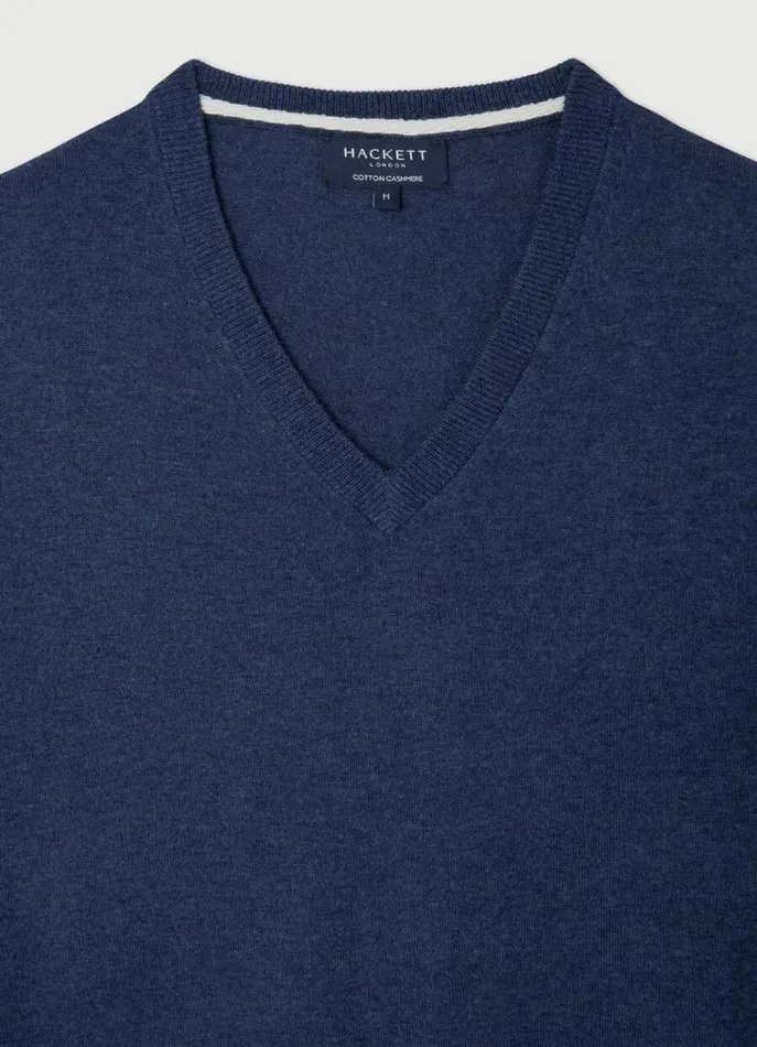 Men Knitwear Hackett London Cotton And Cashmere VNeck Jumper Navy