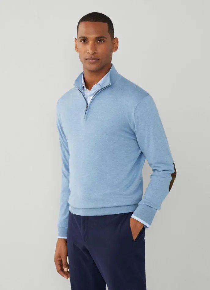 Men Knitwear Hackett London High Neck HalfZip Jumper Sky Blue