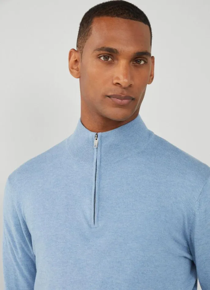 Men Knitwear Hackett London High Neck HalfZip Jumper Sky Blue