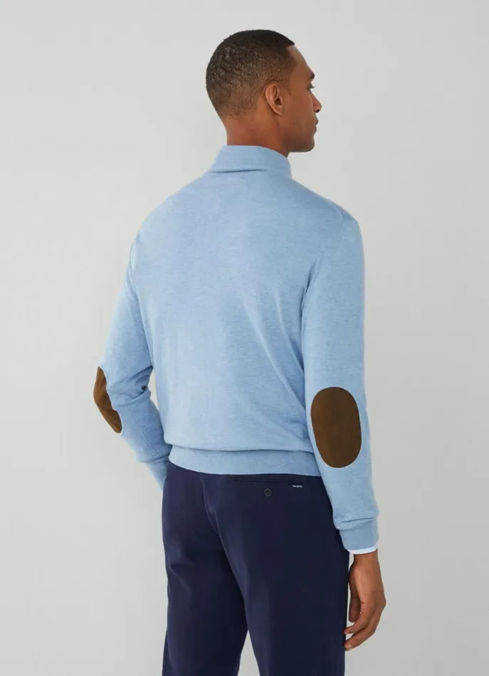 Men Knitwear Hackett London High Neck HalfZip Jumper Sky Blue