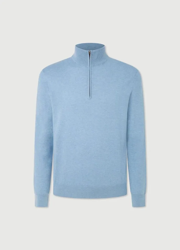 Men Knitwear Hackett London High Neck HalfZip Jumper Sky Blue
