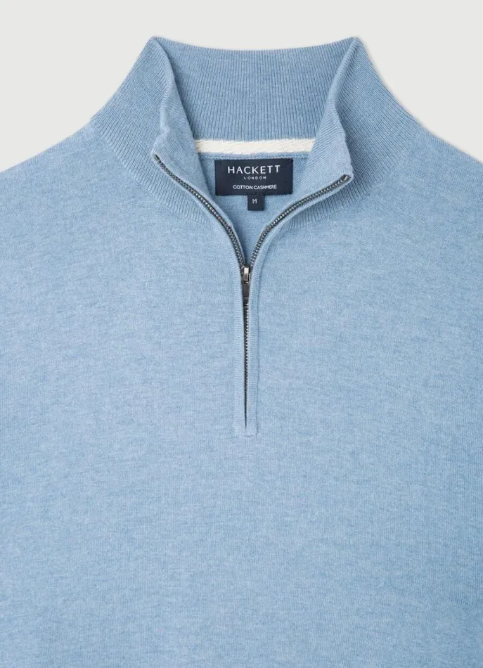 Men Knitwear Hackett London High Neck HalfZip Jumper Sky Blue