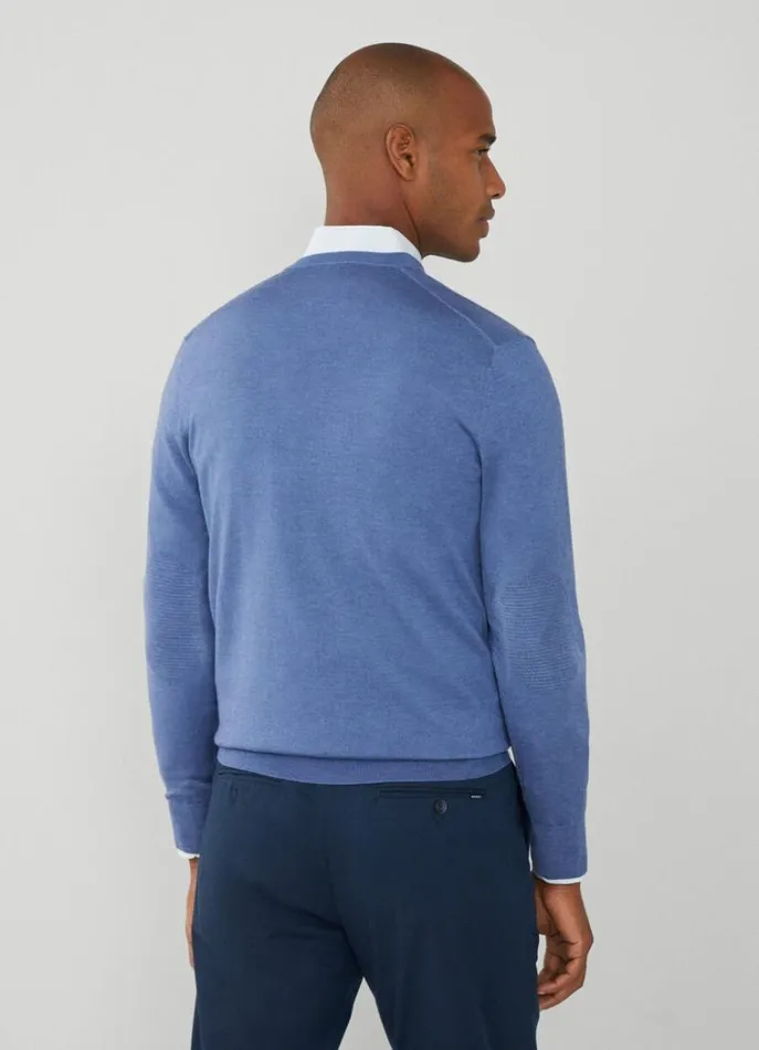 Men Knitwear Hackett London Merino Wool VNeck Jumper Chambray Blue