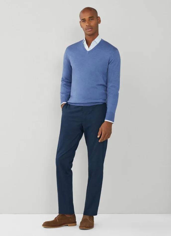 Men Knitwear Hackett London Merino Wool VNeck Jumper Chambray Blue