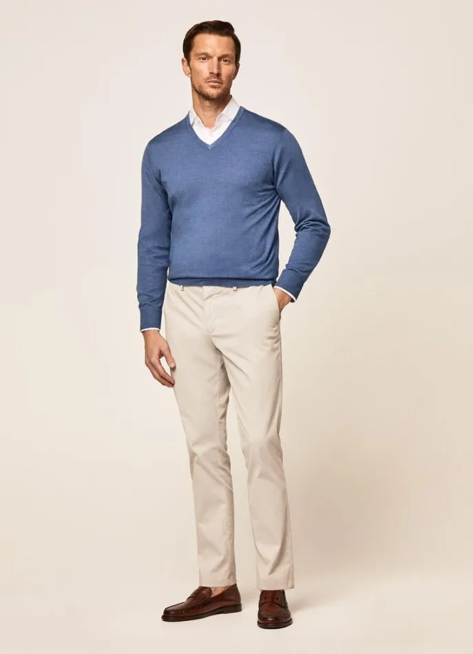 Men Knitwear Hackett London Merino Wool VNeck Jumper Chambray Blue