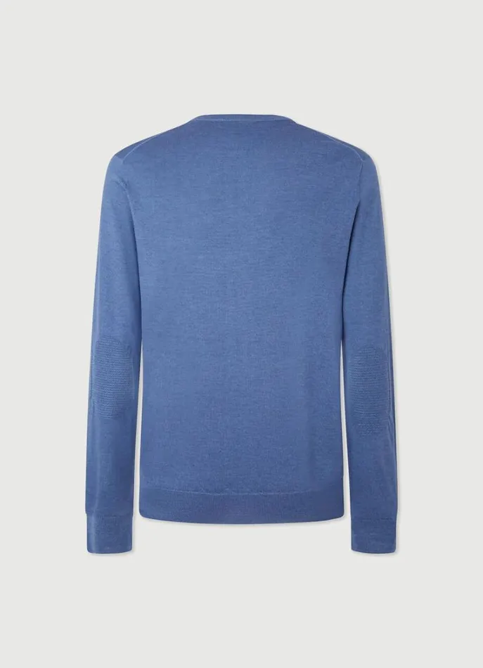 Men Knitwear Hackett London Merino Wool VNeck Jumper Chambray Blue