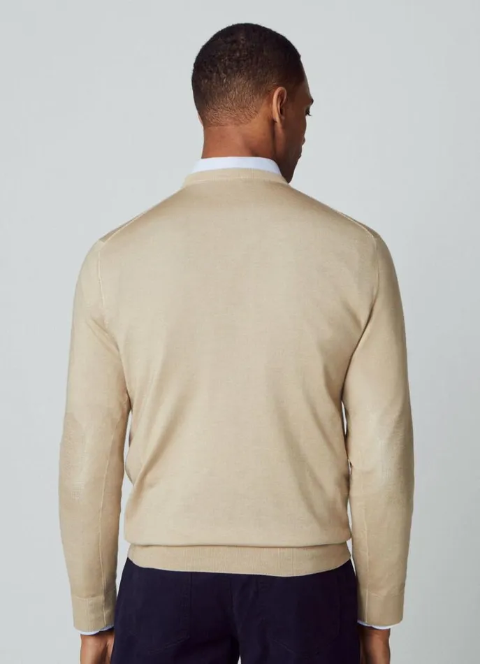 Men Knitwear Hackett London Merino Wool VNeck Jumper Taupe Beige