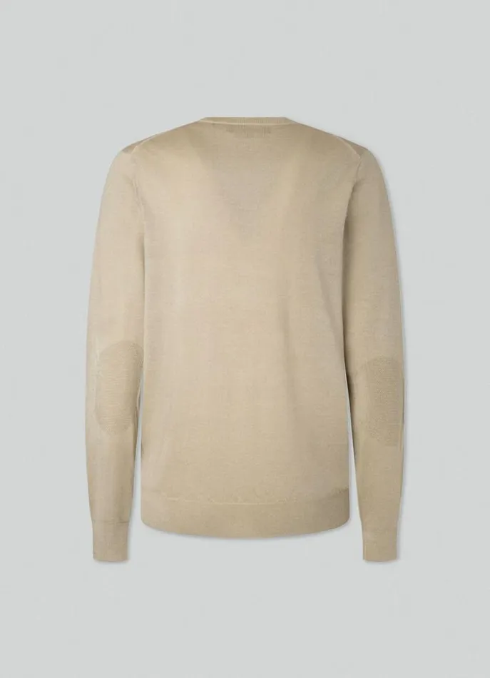 Men Knitwear Hackett London Merino Wool VNeck Jumper Taupe Beige
