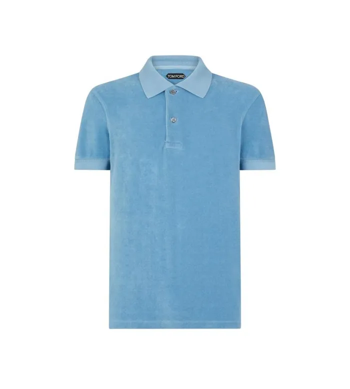 Men Knitwear Tom Ford Towelling Polo Aqua