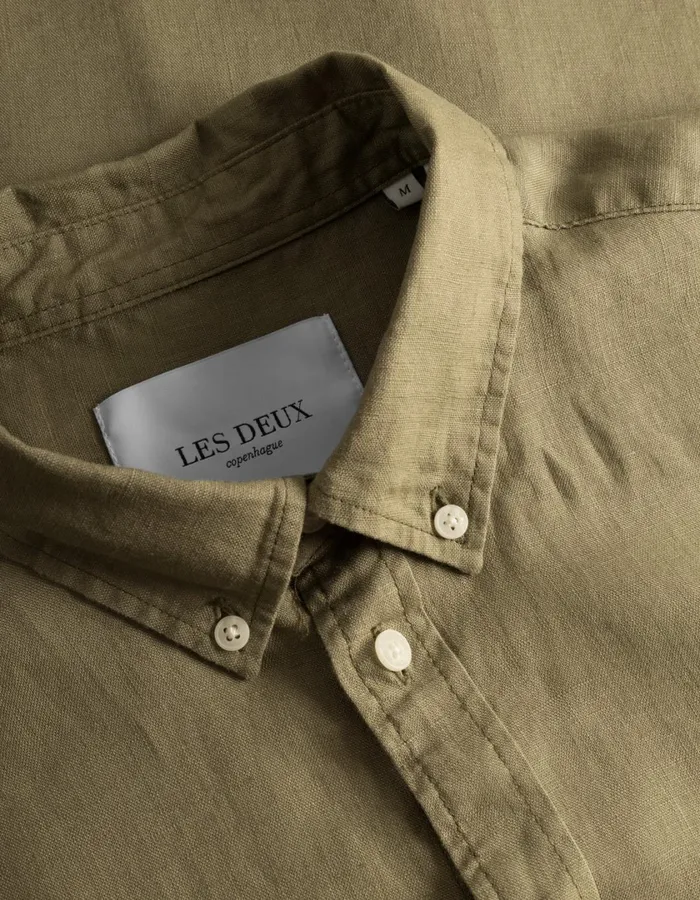Men Kristian Linen BD Shirt 8211 Surplus Green Les Deux ShirtsOvershirts