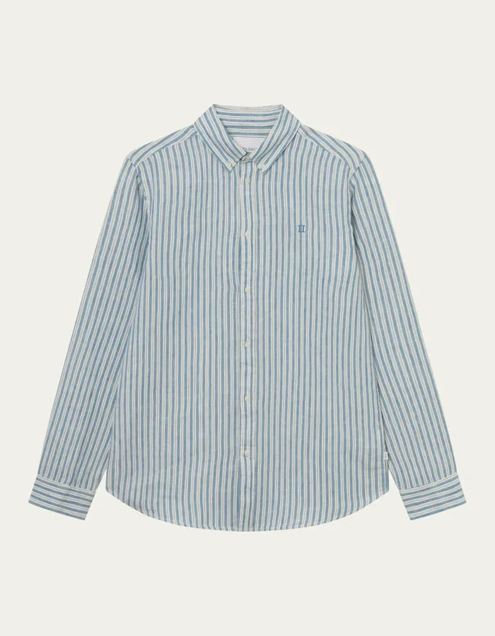 Men Kristian Linen BD Shirt 8211 Washed Denim BlueIvory Les Deux ShirtsOvershirts Men Kristian Linen BD Shirt 8211 Washed Denim BlueIvory Les Deux ShirtsOvershirts