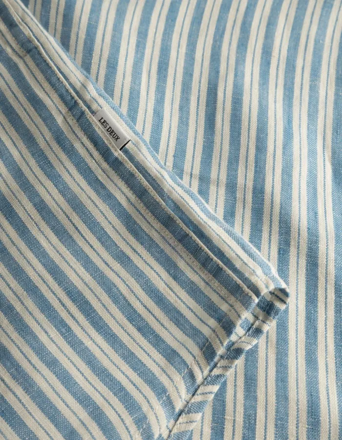Men Kristian Linen BD Shirt 8211 Washed Denim BlueIvory Les Deux ShirtsOvershirts