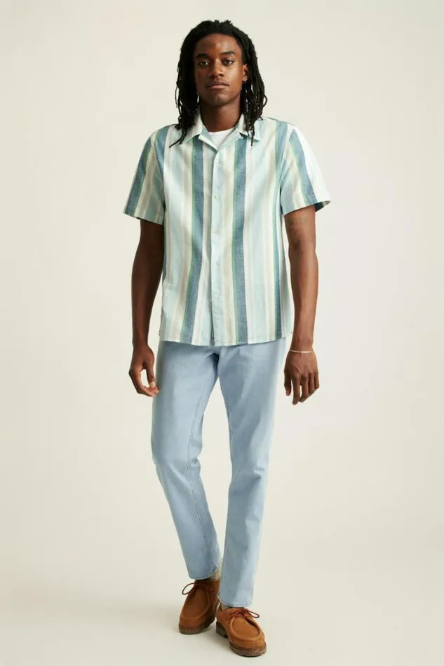 Men Limited Edition Riviera Cabana Shirt Blue Tortuga Stripe Bonobos Short Sleeve Shirts