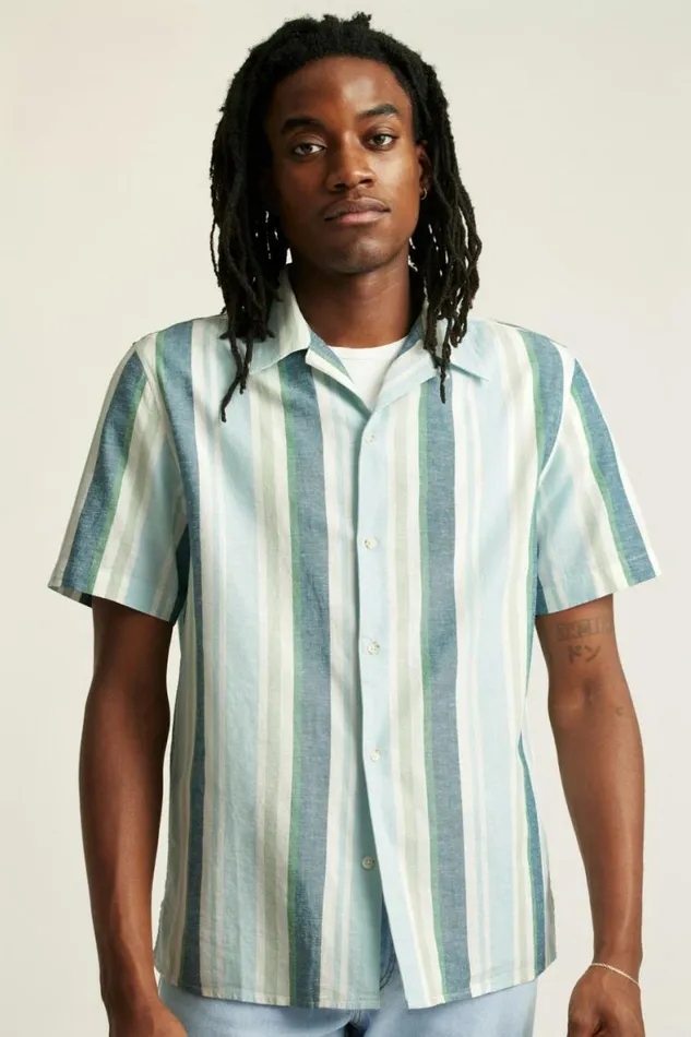 Men Limited Edition Riviera Cabana Shirt Blue Tortuga Stripe Bonobos Short Sleeve Shirts