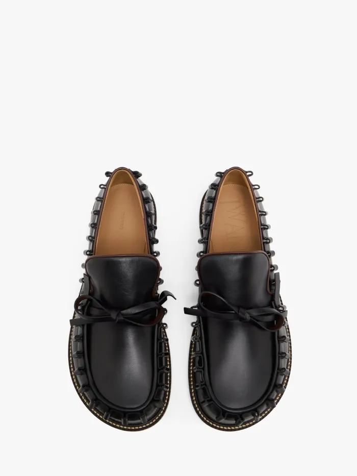 Men Loafers JW Anderson RUFFLE LEATHER MOCCASSIN Black