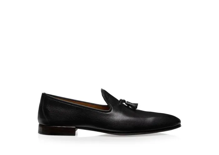 Men Loafers Tom Ford Grain Leather Bailey Tassel Slipper Black