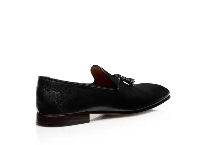 Men Loafers Tom Ford Grain Leather Bailey Tassel Slipper Black
