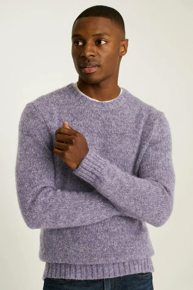 Men Luxe Mohair Sweater Heather Dark Lavender Bonobos Crew and VNeck Sweaters