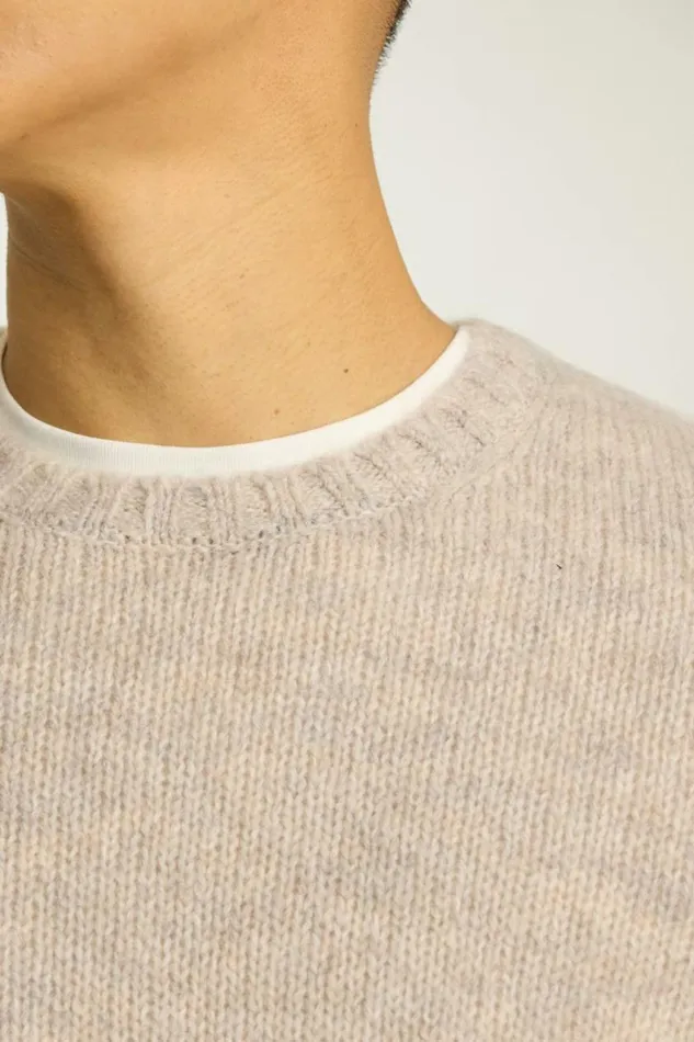 Men Luxe Mohair Sweater Heather Grey Oat Bonobos Crew and VNeck Sweaters
