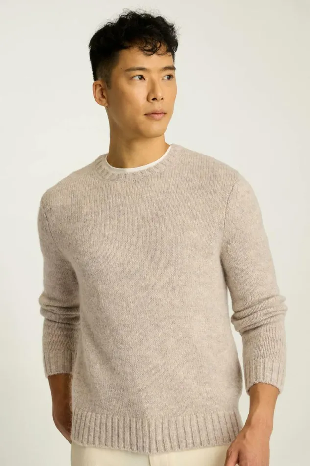 Men Luxe Mohair Sweater Heather Grey Oat Bonobos Crew and VNeck Sweaters