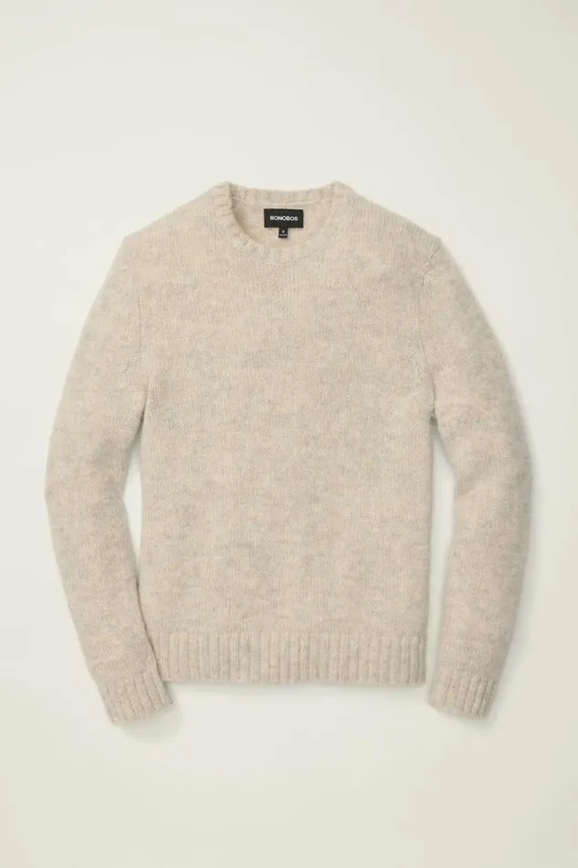 Men Luxe Mohair Sweater Heather Grey Oat Bonobos Crew and VNeck Sweaters
