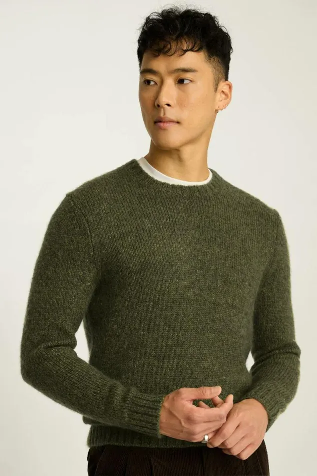 Men Luxe Mohair Sweater Heather Olive Bonobos Crew and VNeck Sweaters