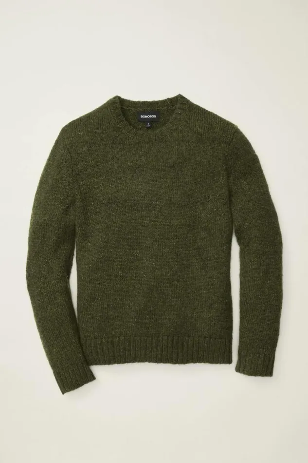 Men Luxe Mohair Sweater Heather Olive Bonobos Crew and VNeck Sweaters