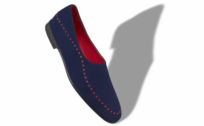 Men Navy Blue And Red Suede Low Cut Slippers Manolo Blahnik Slippers