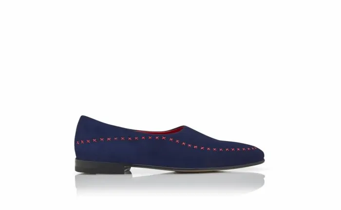 Men Navy Blue And Red Suede Low Cut Slippers Manolo Blahnik Slippers