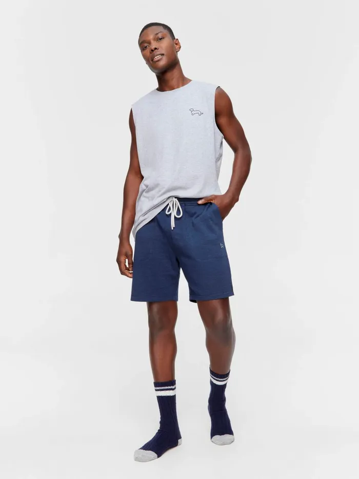 Men Navy Fleece Mid Short Navy Peter Alexander Shorts