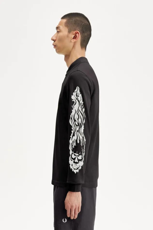 Men Noon GoonsNoongoons Long Sleeve Graphic Polo Shirt Black Fred Perry Polo Shirts