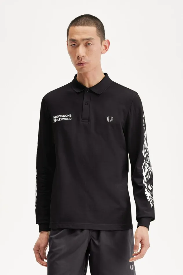 Men Noon GoonsNoongoons Long Sleeve Graphic Polo Shirt Black Fred Perry Polo Shirts