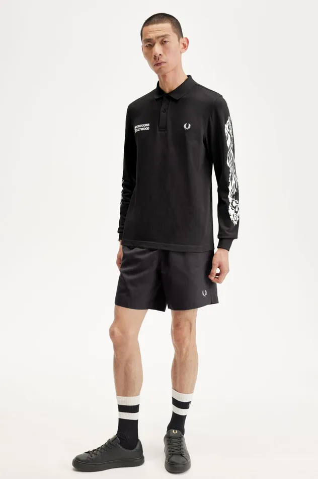 Men Noon GoonsNoongoons Long Sleeve Graphic Polo Shirt Black Fred Perry Polo Shirts