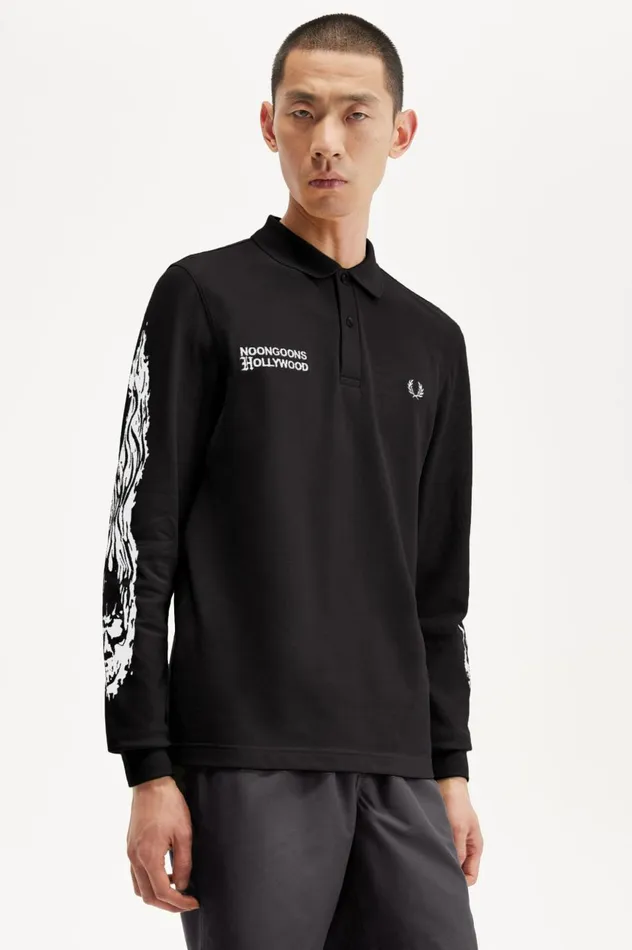 Men Noon GoonsNoongoons Long Sleeve Graphic Polo Shirt Black Fred Perry Polo Shirts