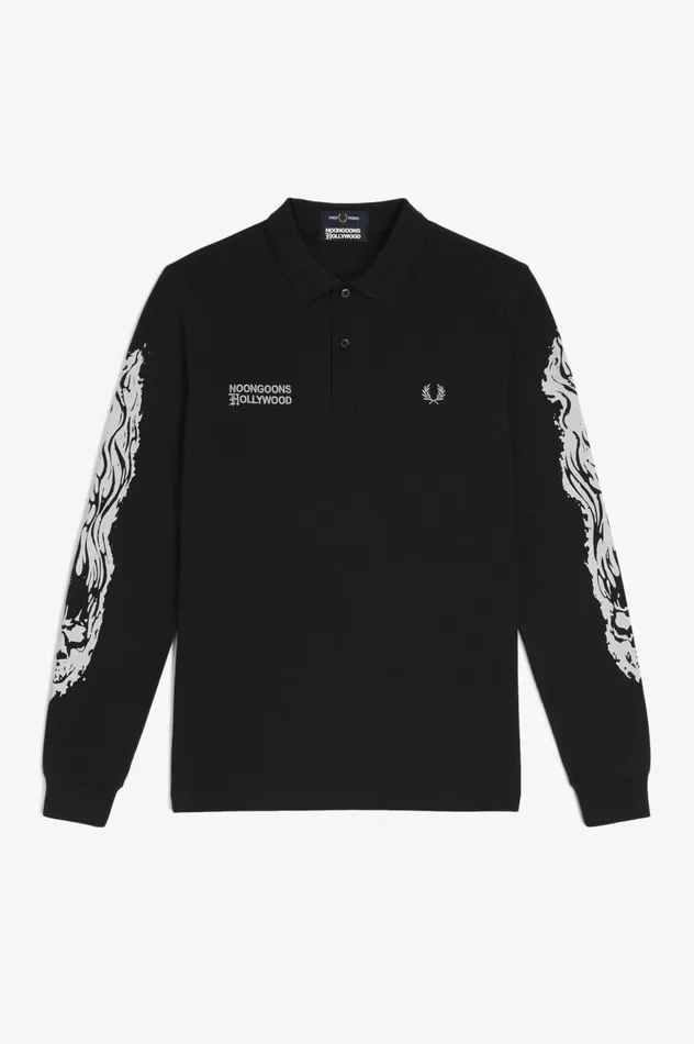 Men Noon GoonsNoongoons Long Sleeve Graphic Polo Shirt Black Fred Perry Polo Shirts