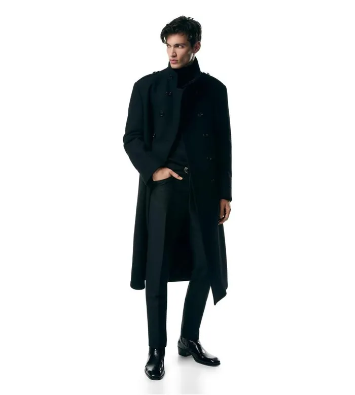 Men Outerwear Tom Ford Wool Blend Melton Funnel Coat Black Men Outerwear Tom Ford Wool Blend Melton Funnel Coat Black