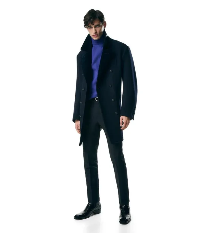 Men Outerwear Tom Ford Wool Felt Officer Peacoat Dark Blue Men Outerwear Tom Ford Wool Felt Officer Peacoat Dark Blue