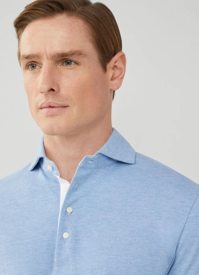 Men Polo Shirts Hackett London Classic Fit Long Sleeve Polo Shirt Oxford Blue