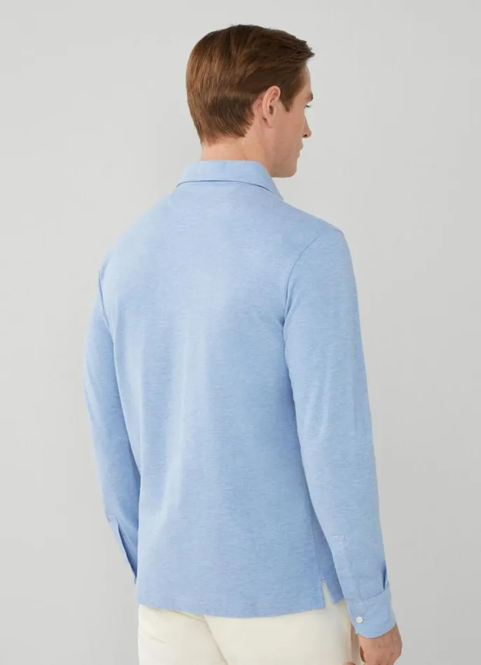 Men Polo Shirts Hackett London Classic Fit Long Sleeve Polo Shirt Oxford Blue
