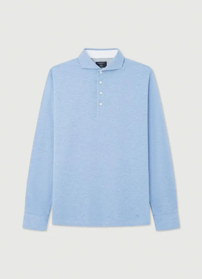 Men Polo Shirts Hackett London Classic Fit Long Sleeve Polo Shirt Oxford Blue