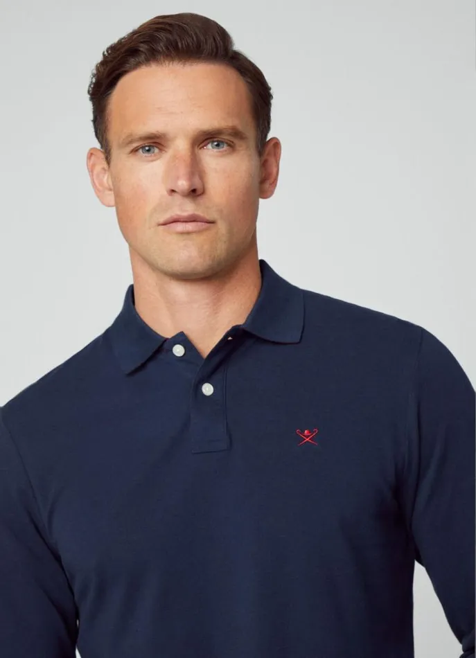 Men Polo Shirts Hackett London Slim Fit Long Sleeve Polo Navy