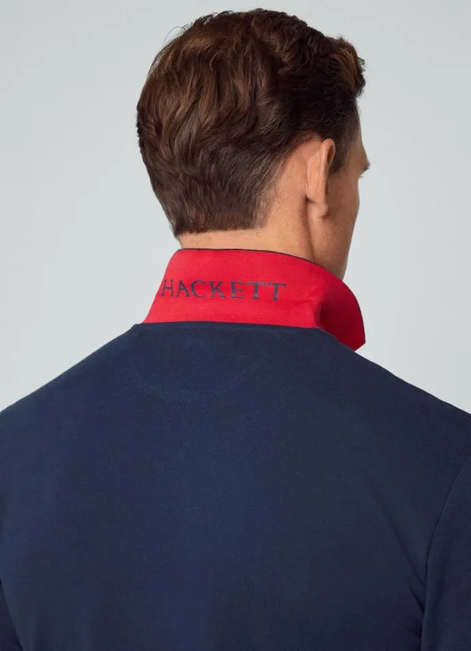 Men Polo Shirts Hackett London Slim Fit Long Sleeve Polo Navy