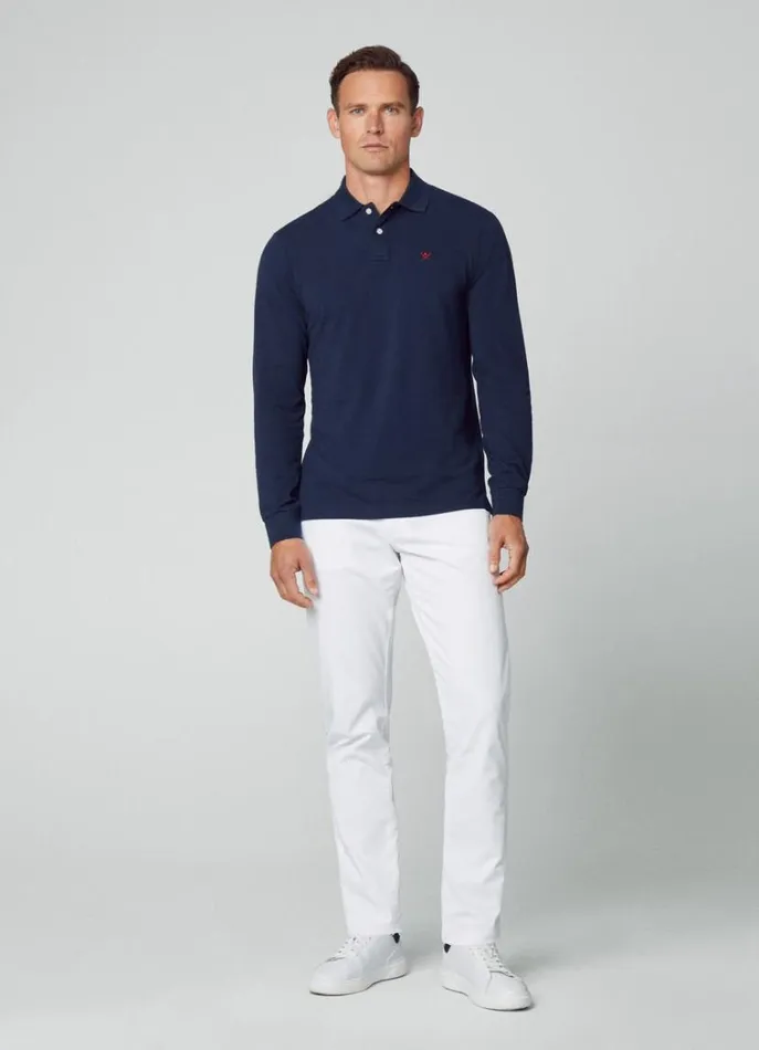 Men Polo Shirts Hackett London Slim Fit Long Sleeve Polo Navy