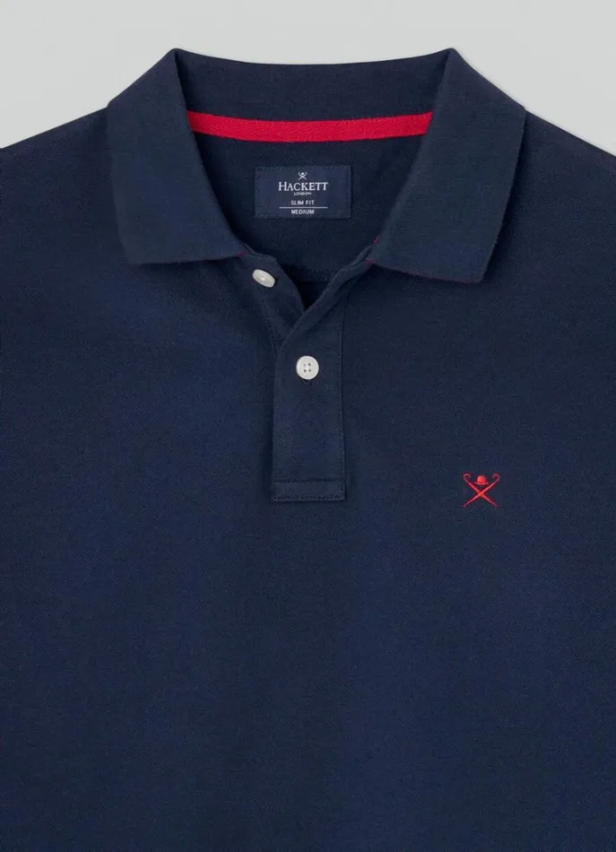 Men Polo Shirts Hackett London Slim Fit Long Sleeve Polo Navy