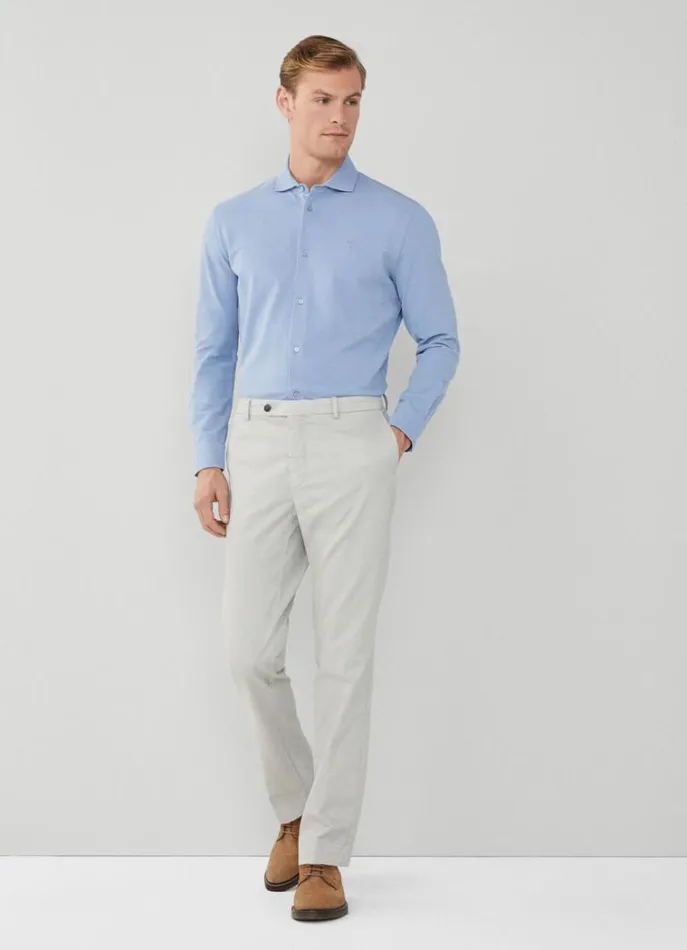 Men Polo Shirts Hackett London Slim Fit Stretch Piqu Shirt Chambray Blue