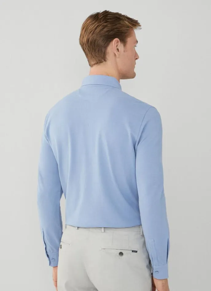 Men Polo Shirts Hackett London Slim Fit Stretch Piqu Shirt Chambray Blue
