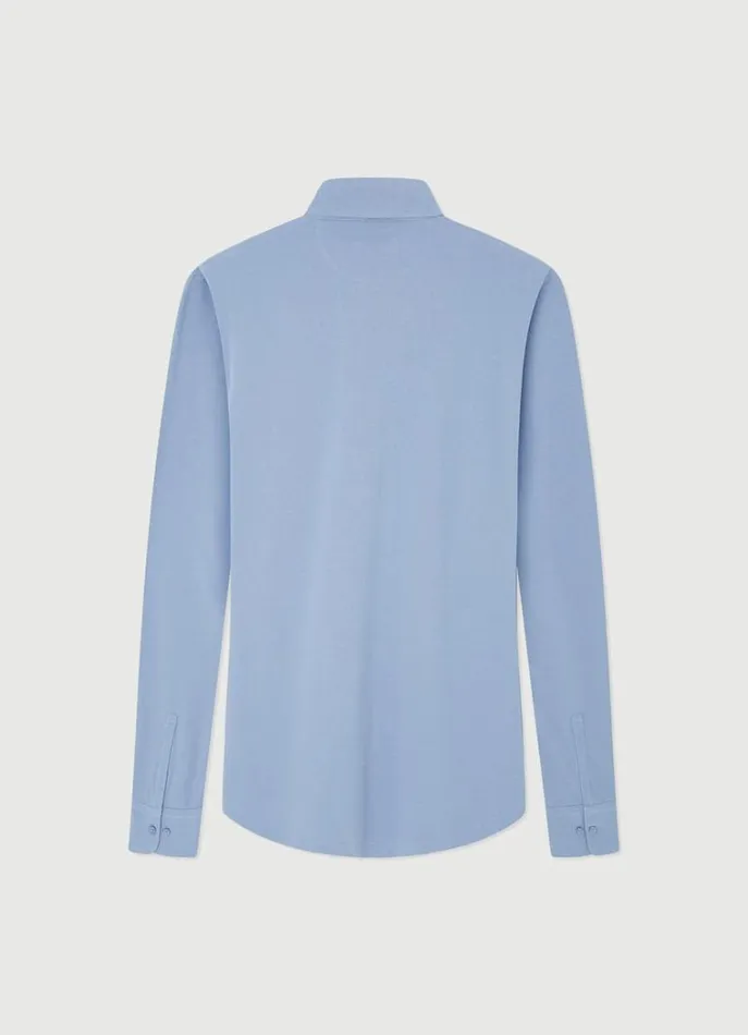 Men Polo Shirts Hackett London Slim Fit Stretch Piqu Shirt Chambray Blue