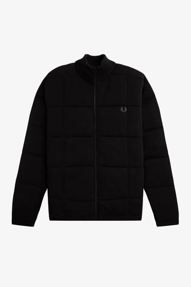 Men Quilted Knitted Jacket Dark Oatmeal Fred Perry Knitwear