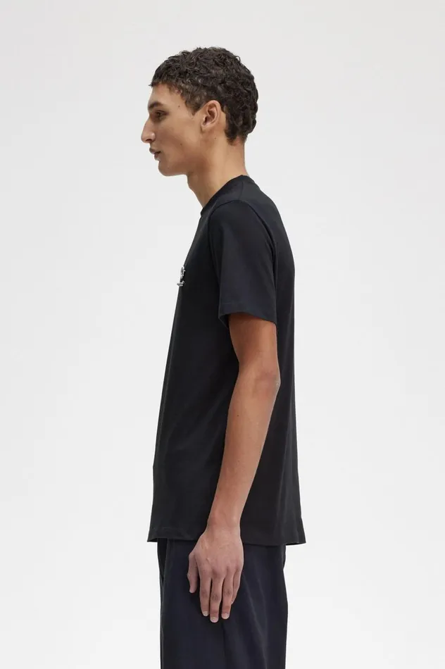 Men Raf SimonsEnamel Pin TShirt Black Fred Perry TShirts