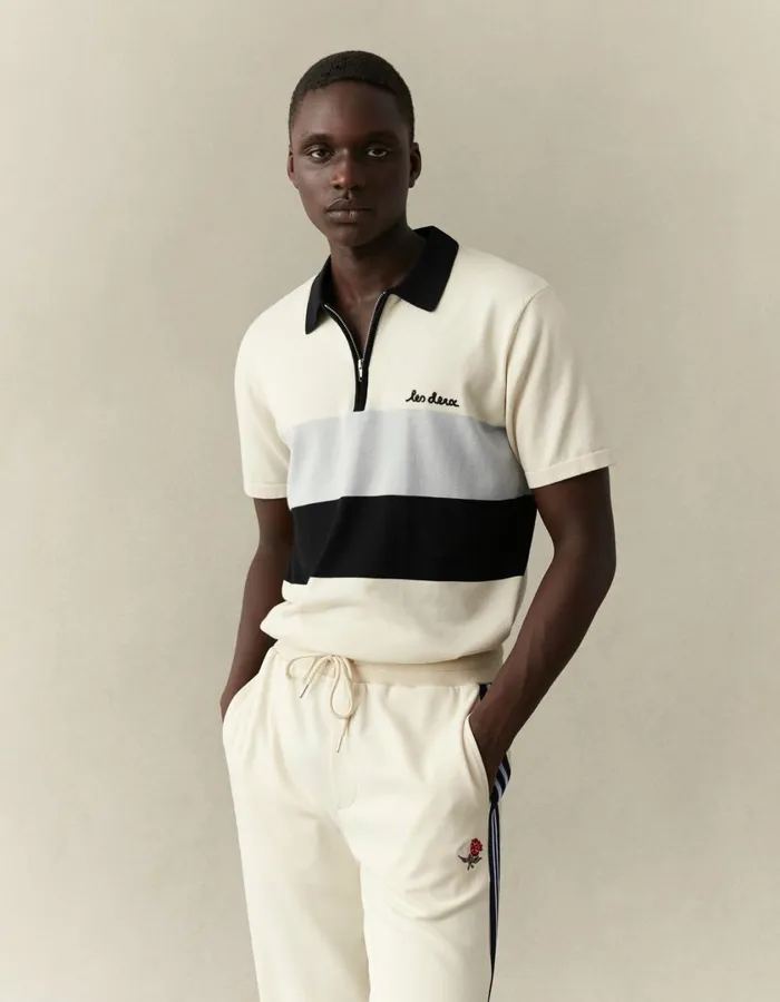 Men Raul Knitted Polo 8211 IvoryBlack Les Deux Knitwear